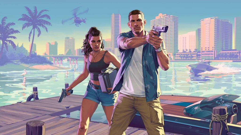 gta 6 protagonists on a doc near the water