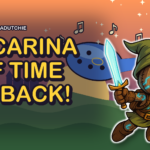 ThreadBlade holding a blue ocarina at sunset, cover image for the Ocarina of Time remake